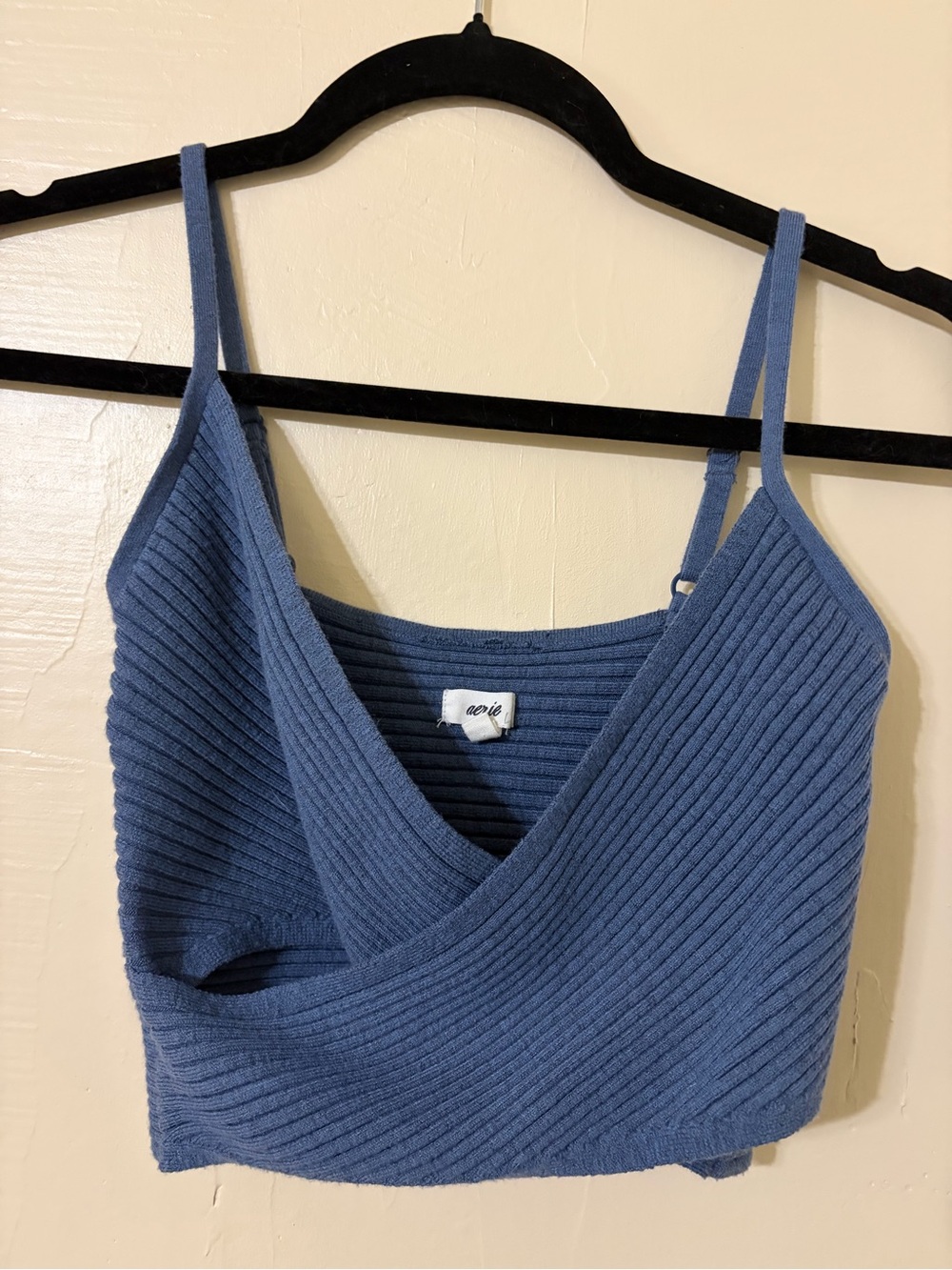 aerie Dusty Blue Ribbed Wrap Crop Cami